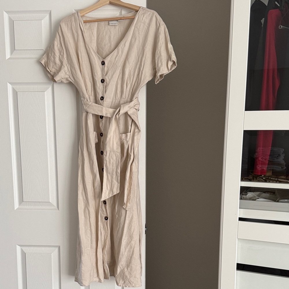 Rachel Zoe Cream Button-Down Midi Dress Size Medium